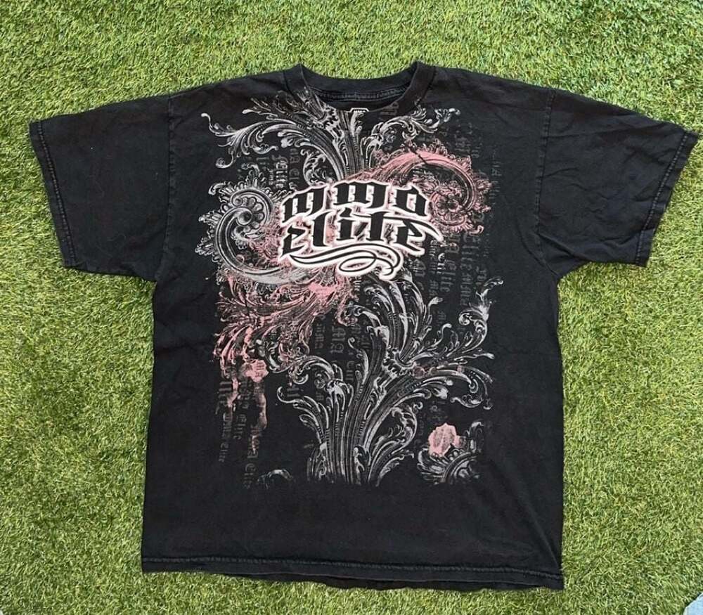 MMA Elite Men's Graphic Black T-Shirt with Baroque Scroll Print